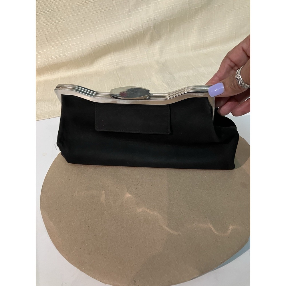 Unbranded Evening Clutch Bag Women OS Black Excellent Suede Silver Frame Strap